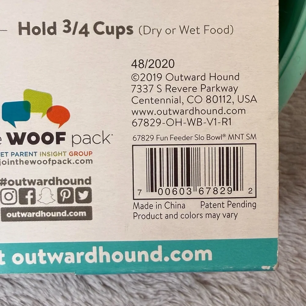 NWT Outward Hound Fun Feeder SLO Bowel, Small/Tiny Size, Color: Mint